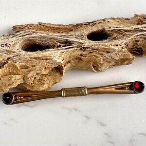 Hadley Gold Tie Bar, Red Cabochon Ends